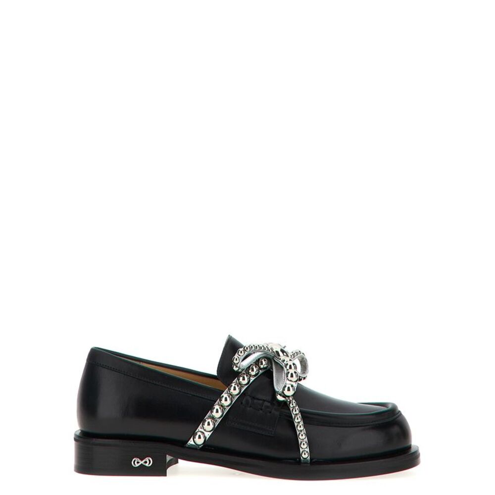 MACH & MACH Black Leather Slip-On Women's Loafers